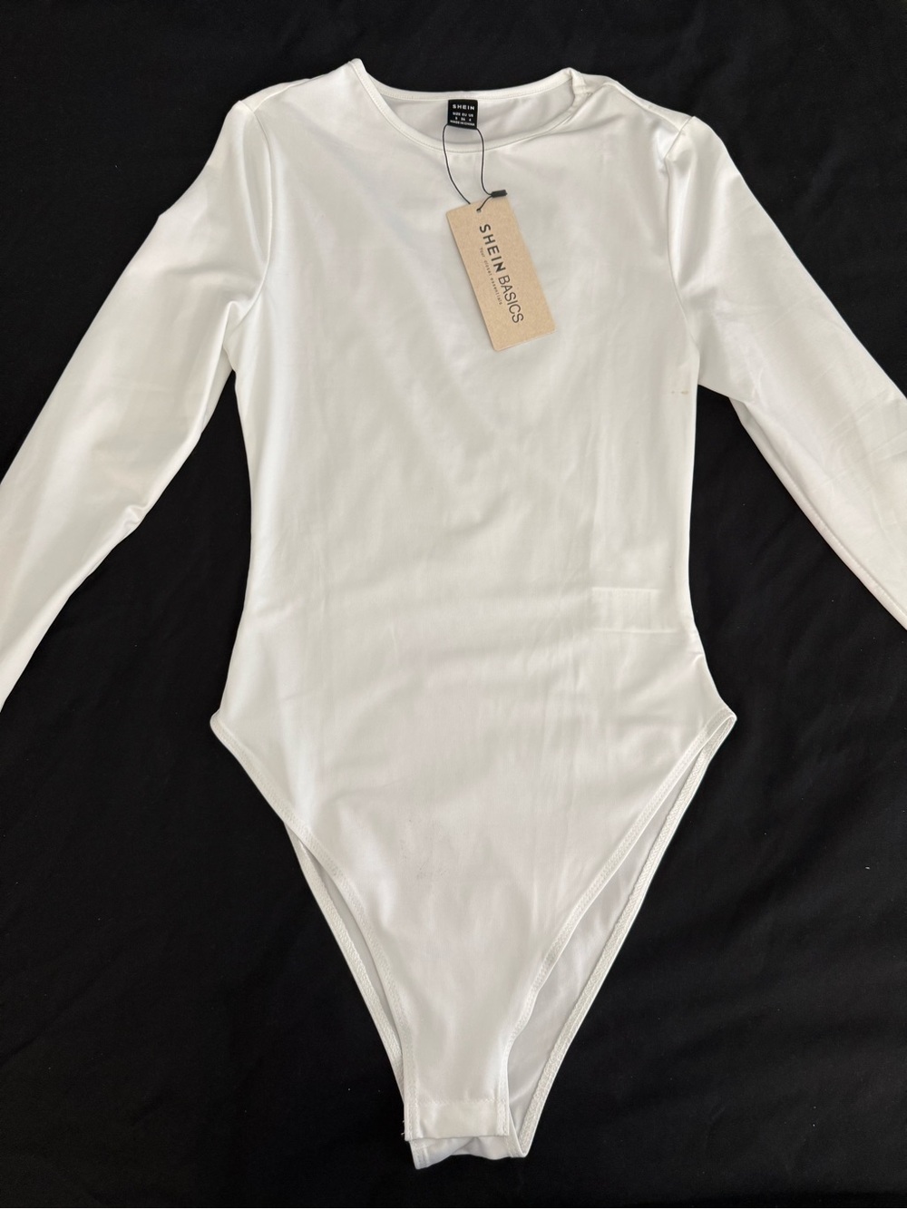 SHEIN White Long-Sleeve Scoop Neck Bodysuit